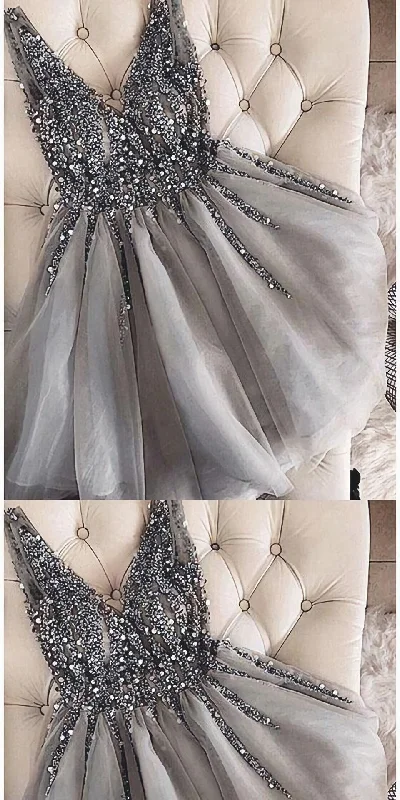 Grey Short Formal Homecoming Dresses Tunics Party sparkling