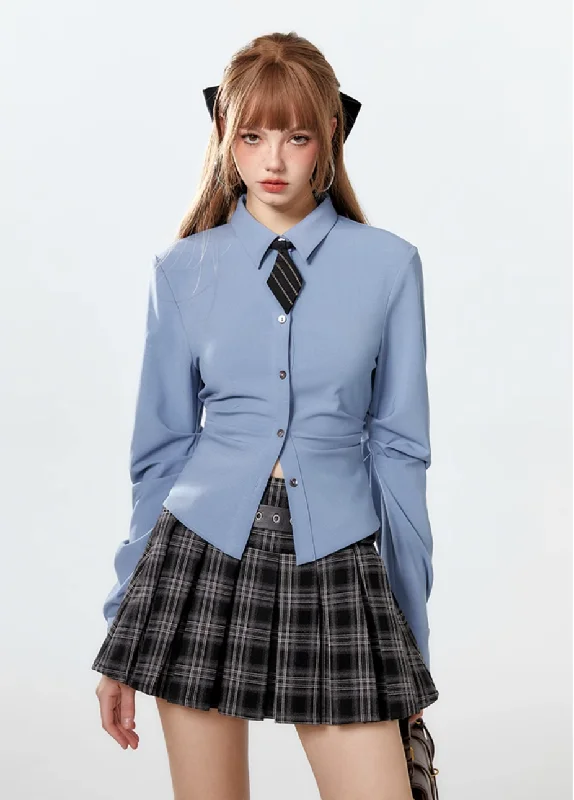 Pleated Diamond Tie Shirt BOH0009-- Striped Floral Plaid