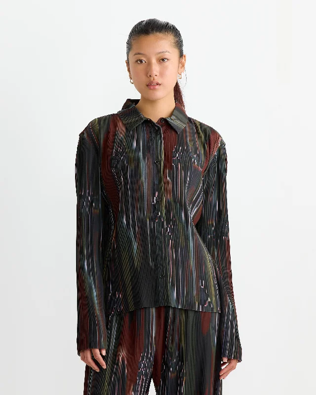 Knight Plisse Shirt in Dark Tetris Drips-- Fleece Nylon Spandex