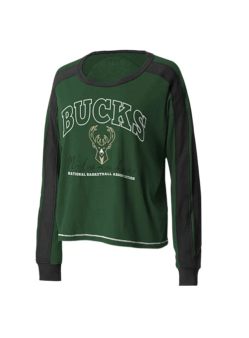 Women's Wear By Erin Andrews Raglan Trim Milwaukee Bucks Long Sleeve T-Shirt-- Boxy Fit Fitted Loose Women's Wear By Erin Andrews Raglan Trim Milwaukee Bucks Long Sleeve T-Shirt-- Boxy Fit Fitted Loose