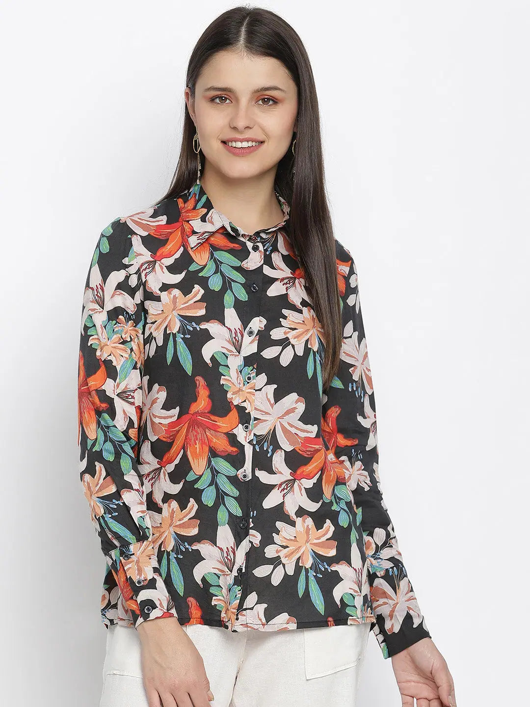 Choicest floral print women shirt-- Cashmere Blend Cotton Blend Poly Blend