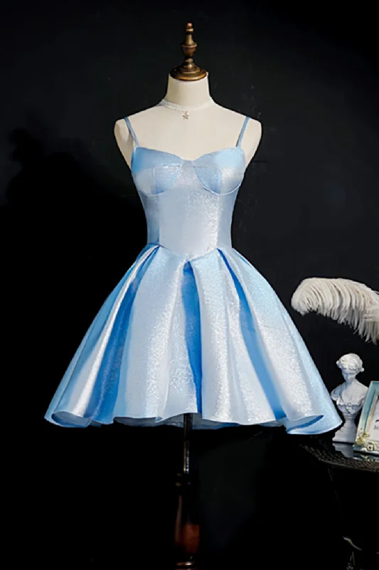 Simple Light Blue Lace Up Back Spaghetti Straps Short Homecoming Dresses,Formal Dresses Tunics Mesh breathable Simple Light Blue Lace Up Back Spaghetti Straps Short Homecoming Dresses,Formal Dresses Tunics Mesh breathable