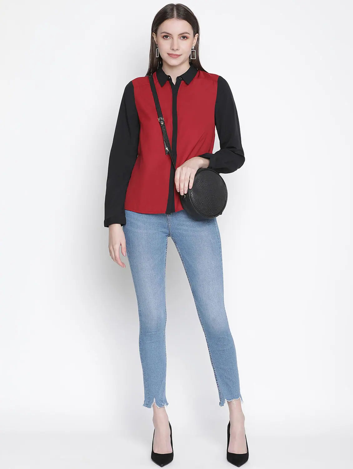 Red & Black Perky Women Shirt-- Elasticated Padded Insulated