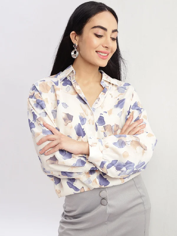 Women Abstract Cream Oversized Shirt-CHN-2006-Creamnavyblue-- Front Pockets Side Pockets Patch Pockets Women Abstract Cream Oversized Shirt-CHN-2006-Creamnavyblue-- Front Pockets Side Pockets Patch Pockets