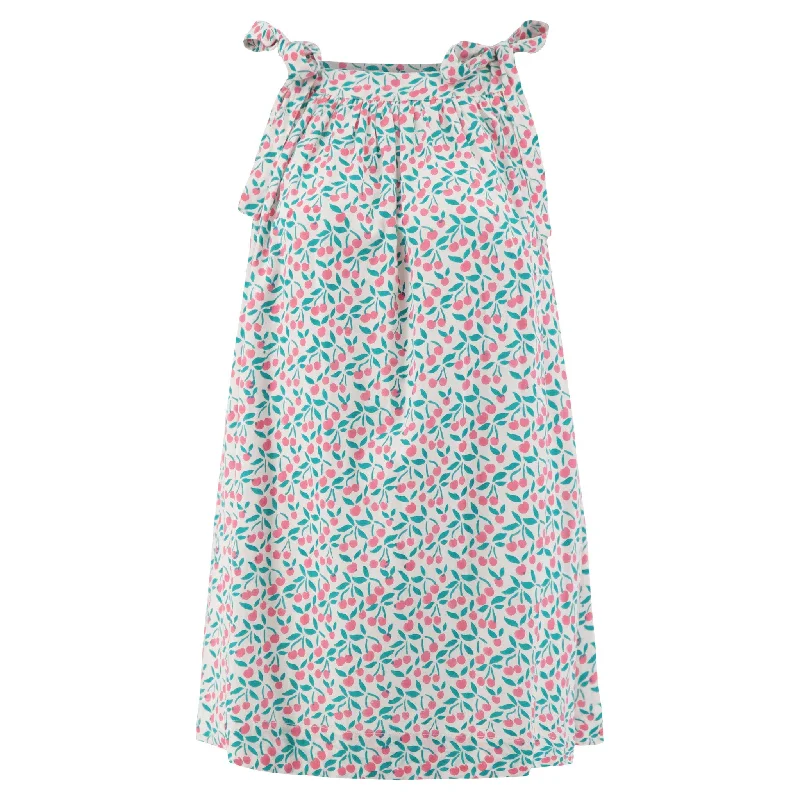 Mimi Shoulder Tie Sun Dress in Aqua Cherries Tunics Stylish elegant