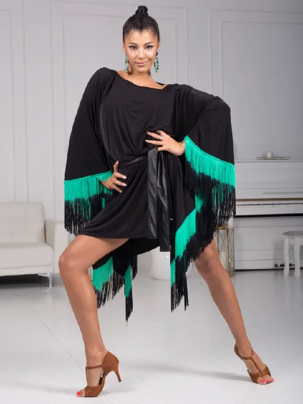 Senga Dancewear OMBRA Short Black Tunic Cape Dress with Sash Sleeves, Ombré Fringe, and Eco Leather Belt Sash PRA 972 in Stock Tunics Bestseller popular Senga Dancewear OMBRA Short Black Tunic Cape Dress with Sash Sleeves, Ombré Fringe, and Eco Leather Belt Sash PRA 972 in Stock Tunics Bestseller popular