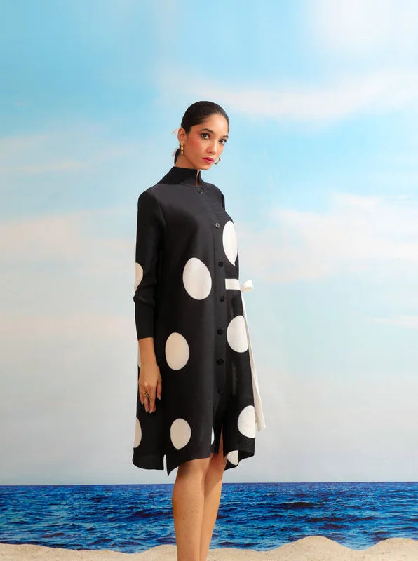Tessa Polka Dress - Black Tunics Satin smooth