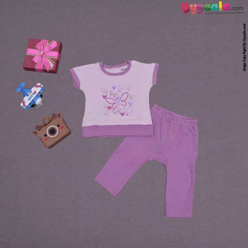 POPEES Baby girl casual wear hosiery cotton dress set - Purple with butter fly print Tunics Versatile all-occasion POPEES Baby girl casual wear hosiery cotton dress set - Purple with butter fly print Tunics Versatile all-occasion