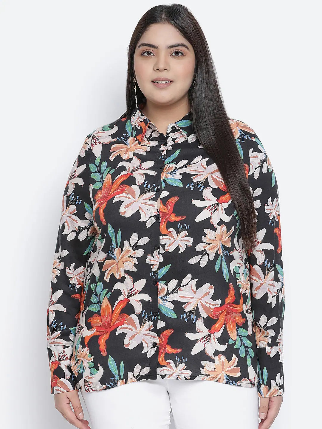Stamic florweous plus size women shirt-- Graphic T-Shirt Round Neck Polyester