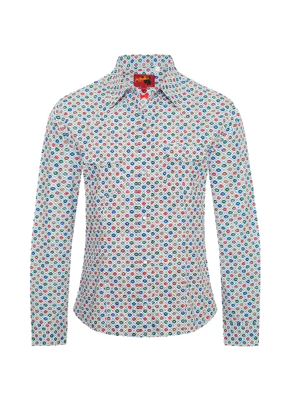 Women's Western Print Shirts -LS100-115-- Mesh Canvas Denim