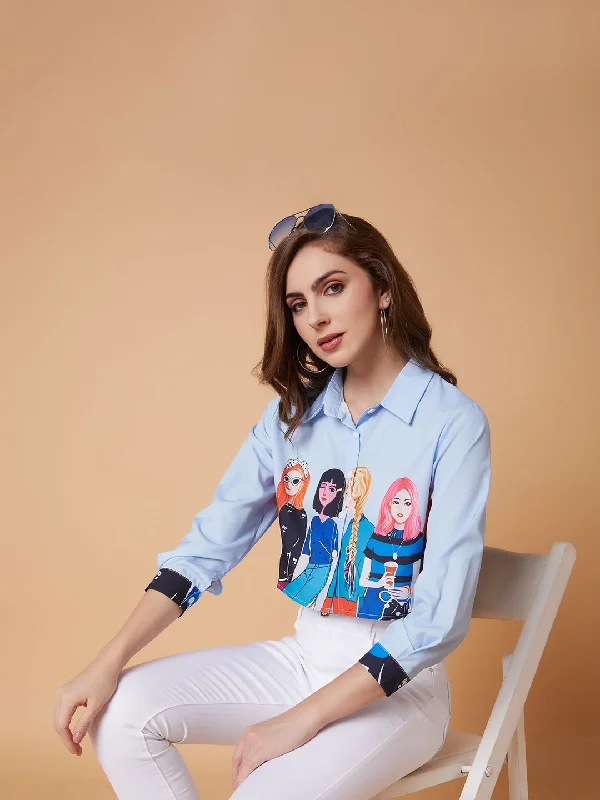Women Graphic Print Blue Shirt-CHN-113-Blue-- Oversized T-Shirt Spandex breathable