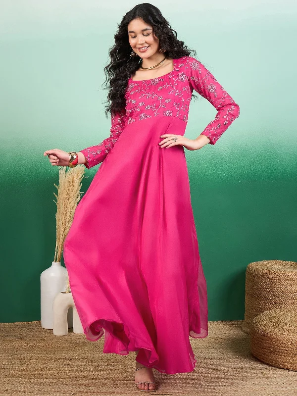 Embroidered Square Neck Maxi Ethnic Dresses Tunics Seasonal trendy