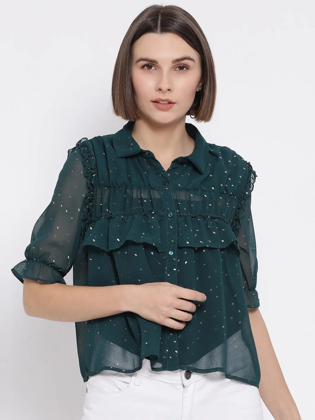 Forest Surley Clause Women Shirt-- Ribbed Striped Patterned
