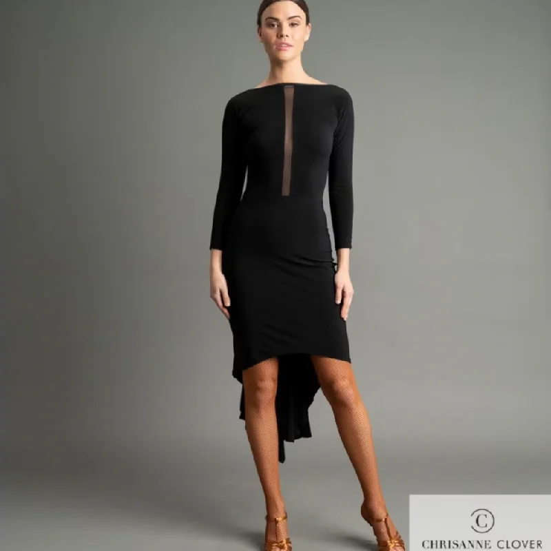 Chrisanne Clover KIRA Black Latin Practice Dress with Sheer Stretch Net Center Panel and Keyhole Back PRA 1059 in Stock Tunics Luxurious high-end Chrisanne Clover KIRA Black Latin Practice Dress with Sheer Stretch Net Center Panel and Keyhole Back PRA 1059 in Stock Tunics Luxurious high-end