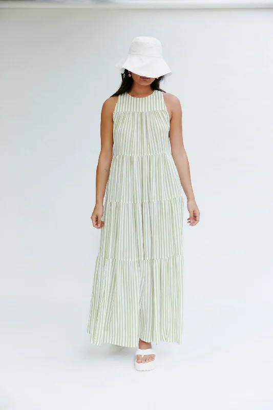 Tulip Dress - Wasabi Stripe Floral Print girly
