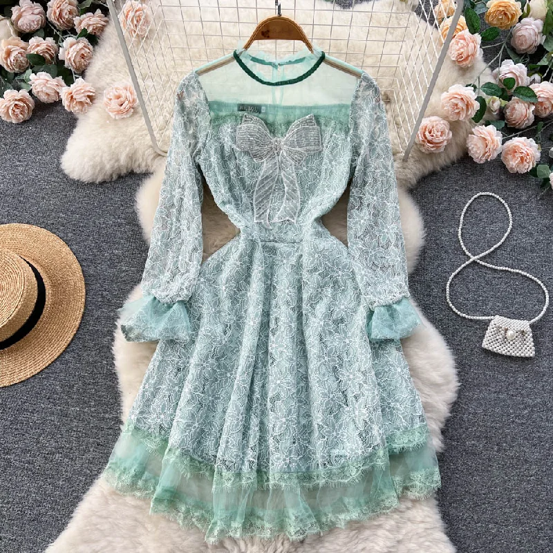 Embroidery Court Style Lace Elegant Dress Women's Spring Dress Long Sleeve Sweet Princess Dress Tunics Fashionable trendy Embroidery Court Style Lace Elegant Dress Women's Spring Dress Long Sleeve Sweet Princess Dress Tunics Fashionable trendy