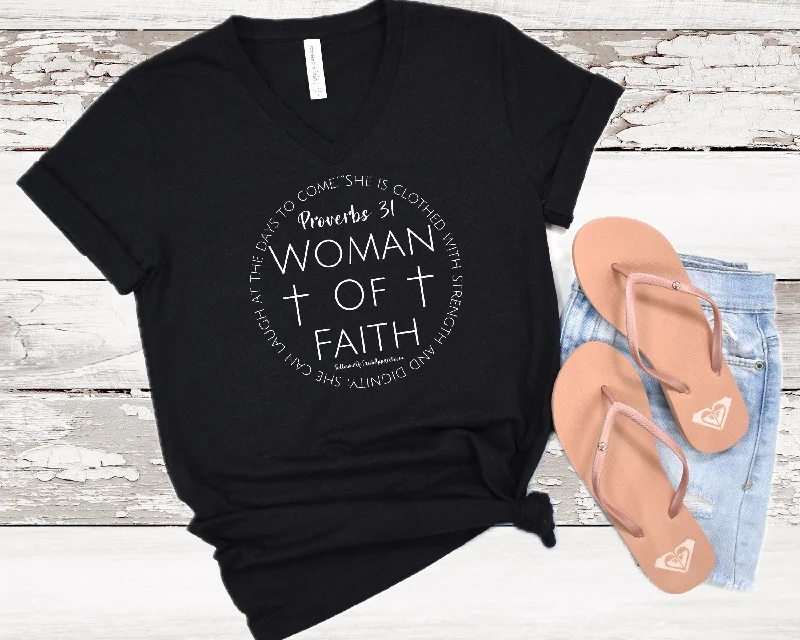 Psalms 31 Women Of Faith Ladies V-Neck T-Shirt-- Houndstooth Herringbone Solid