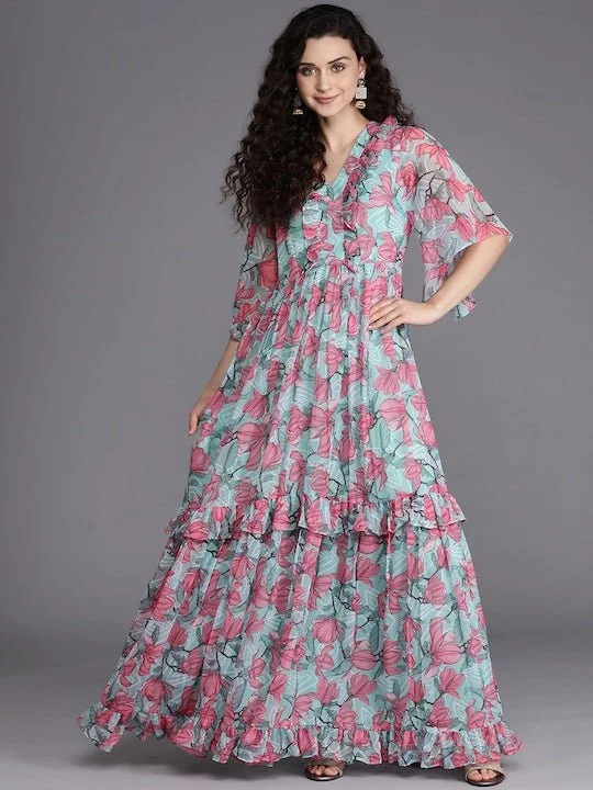 Printed Fit & Flared Ethnic Dress Tunics Practical easy-care