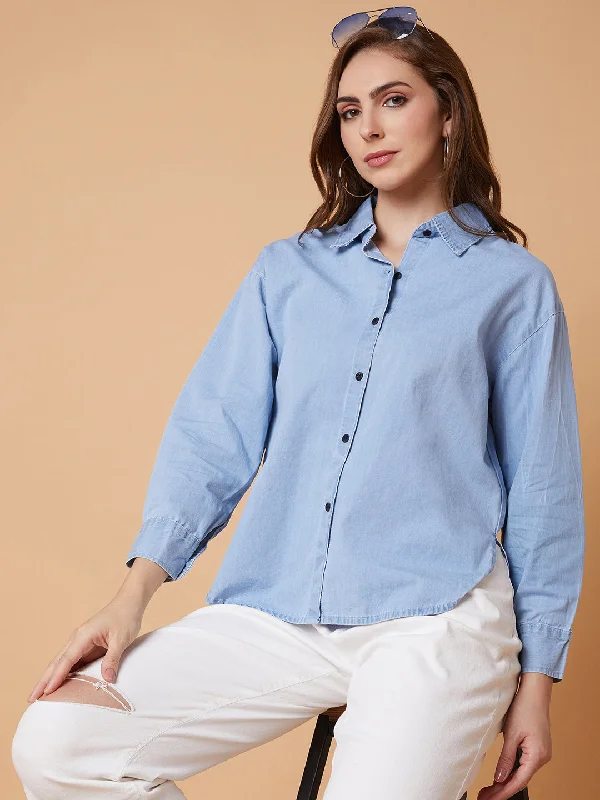 Women Solid Blue Oversized Slim Fit Shirt-AE-3366-Blue-- Rayon Fabric Velvet Fabric Corduroy Fabric Women Solid Blue Oversized Slim Fit Shirt-AE-3366-Blue-- Rayon Fabric Velvet Fabric Corduroy Fabric
