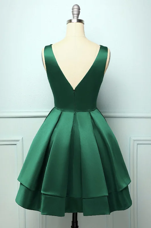 Green Satin Short Homecoming Dress Tunics Ceremony elegant