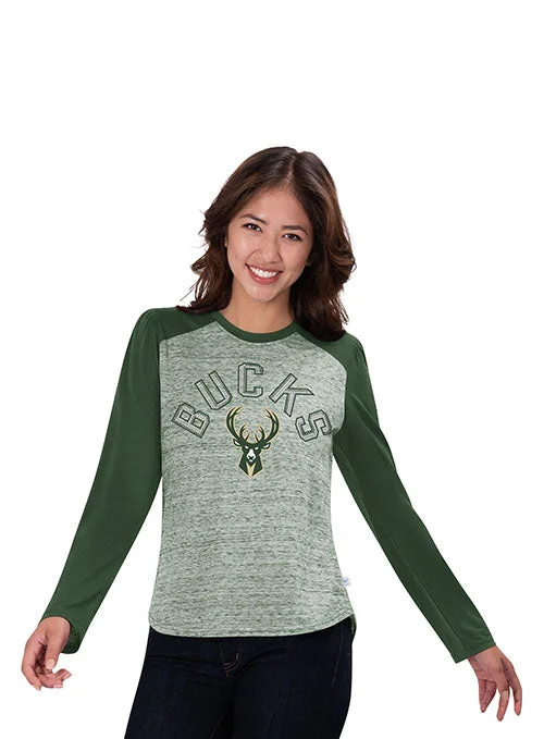 Women's Touch by G-III Wildcard Raglan Milwaukee Bucks Long Sleeve T-Shirt-- Embroidered Appliqued Beaded Women's Touch by G-III Wildcard Raglan Milwaukee Bucks Long Sleeve T-Shirt-- Embroidered Appliqued Beaded