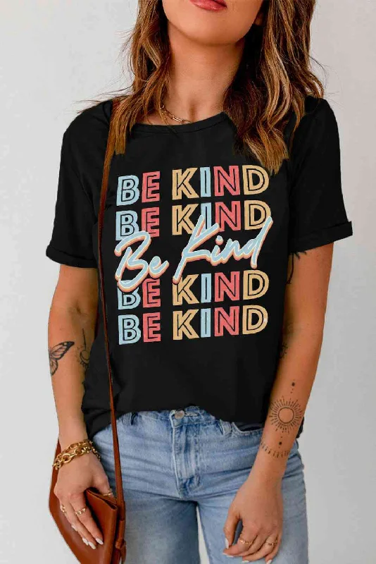 BE KIND Ladies Short Sleeve T-Shirt-- Embroidered Appliqued Beaded