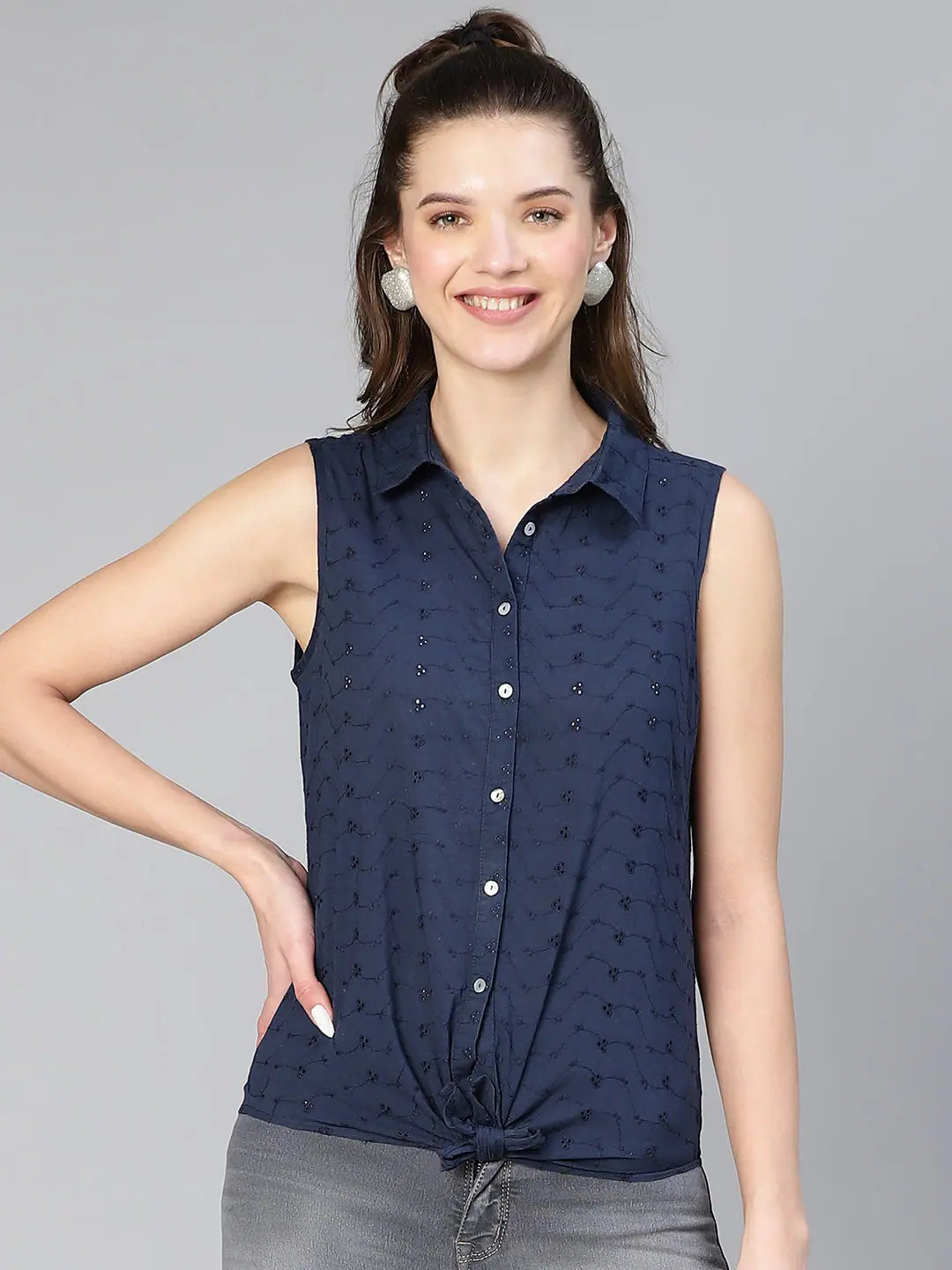 Women blue schiffli tie -knotted cotton shirt-- Jersey Fabric Tulle Fabric Batik Fabric Women blue schiffli tie -knotted cotton shirt-- Jersey Fabric Tulle Fabric Batik Fabric