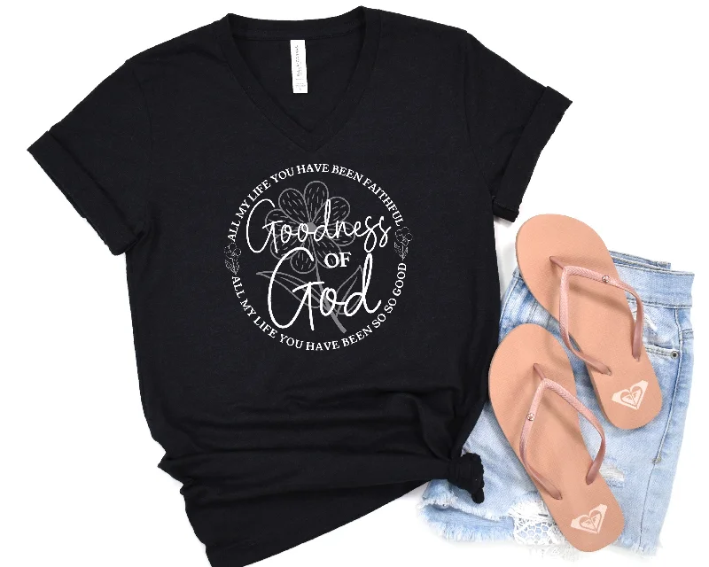 Goodness Of God Ladies V-Neck T-Shirt-- Mesh Blend Leather Blend Suede Blend