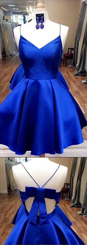 Royal Blue Straps Short Homecoming Dress with Ribbon,Graduation Dresses Tunics Fashionable chic Royal Blue Straps Short Homecoming Dress with Ribbon,Graduation Dresses Tunics Fashionable chic