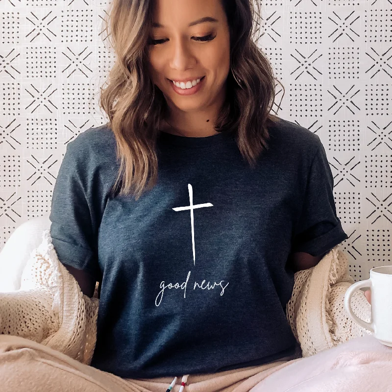 The Good News Cross - Women's Christian T-shirt-- Casual Formal Business