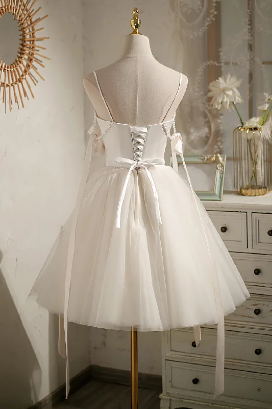 Chic Champagne Beading Bowknot Lace Up Short Homecoming Dresses Elegant Long Evening