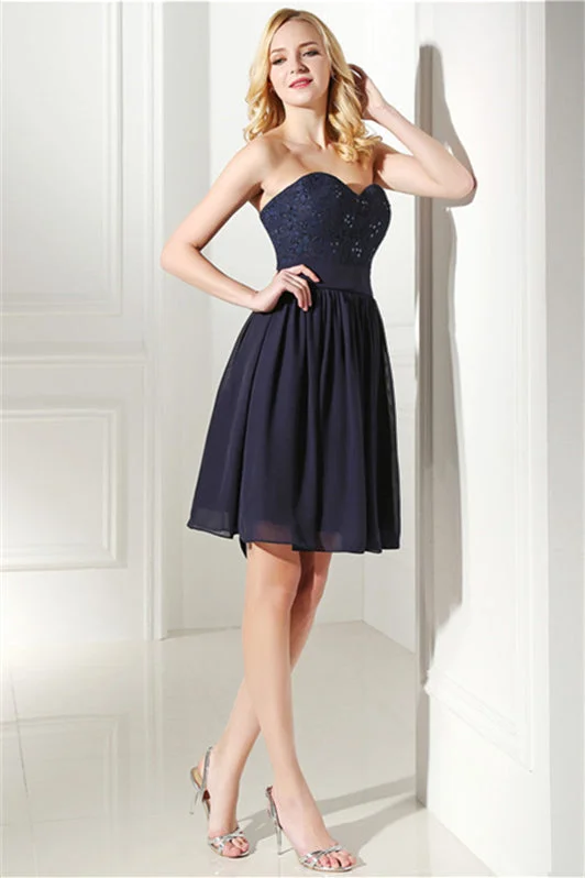 Navy Blue Chiffon Sweetheart Lace Beading Short Homecoming Dresses Tunics Fashionable trendy Navy Blue Chiffon Sweetheart Lace Beading Short Homecoming Dresses Tunics Fashionable trendy