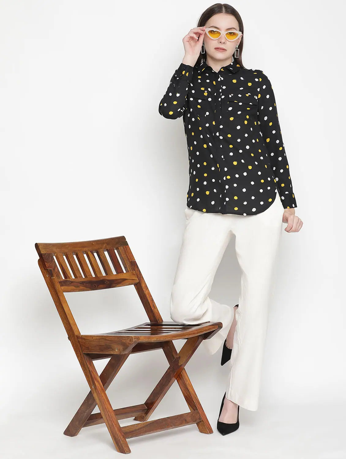 Ball Of Fashion Polka Print Women Shirt-- Fleece Nylon Spandex