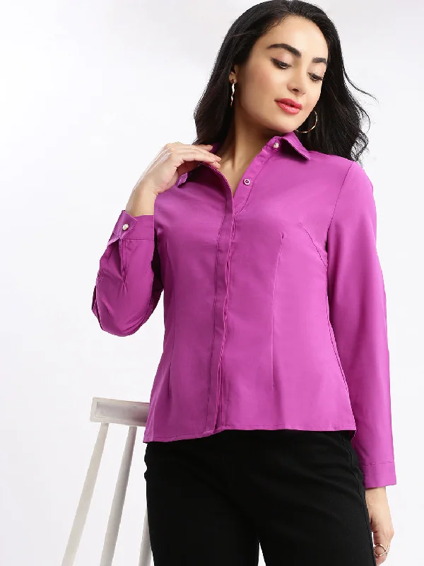 Women Solid Purple Slim Fit Shirt-57-Purple-- Cashmere Blend Cotton Blend Poly Blend Women Solid Purple Slim Fit Shirt-57-Purple-- Cashmere Blend Cotton Blend Poly Blend