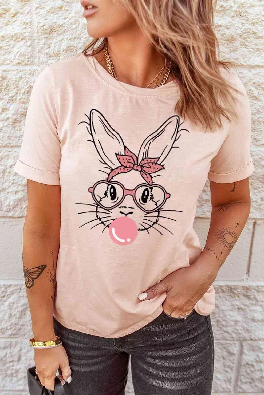 Rabbit Graphic Easter Tee Shirt-- Cashmere Blend Cotton Blend Poly Blend