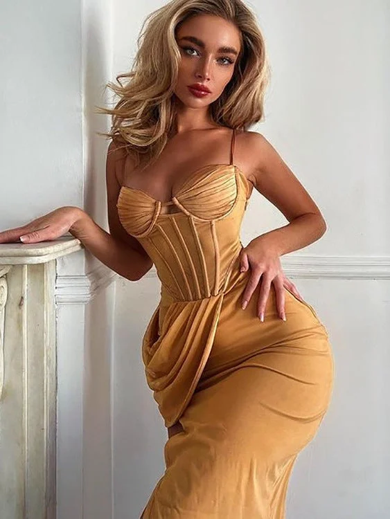 Boning Corset Satin Split Suspender Dress Boatneck Modish Everyday