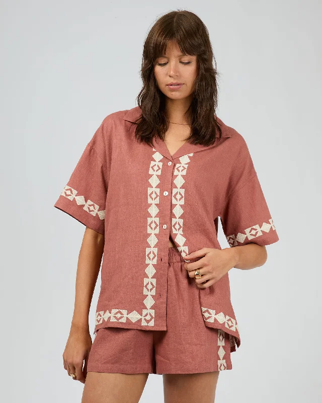 Capri Shirt Clay-- Lace Blend Ribbed Blend Corduroy Blend