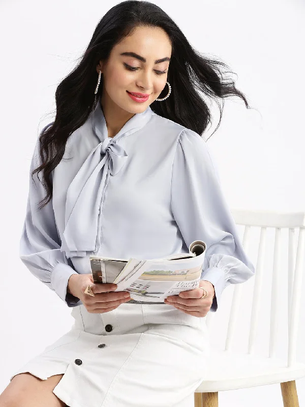 Women Solid Mandarin Collar Blue Shirt-6620-Blue-- Notch Collar Peter Pan Collar Cowl Neck Women Solid Mandarin Collar Blue Shirt-6620-Blue-- Notch Collar Peter Pan Collar Cowl Neck