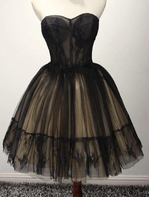 Cute Tulle Short Black Ball Gown Sweetheart Dresses, Homecoming Gown Shift Classic Vintage Cute Tulle Short Black Ball Gown Sweetheart Dresses, Homecoming Gown Shift Classic Vintage