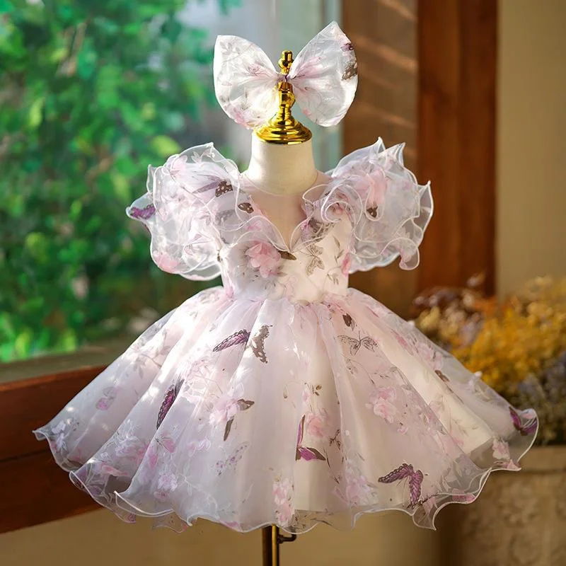 Custom Made Kids Print Baby Doll Pageant Dress for birthday Tunics Long Elegant