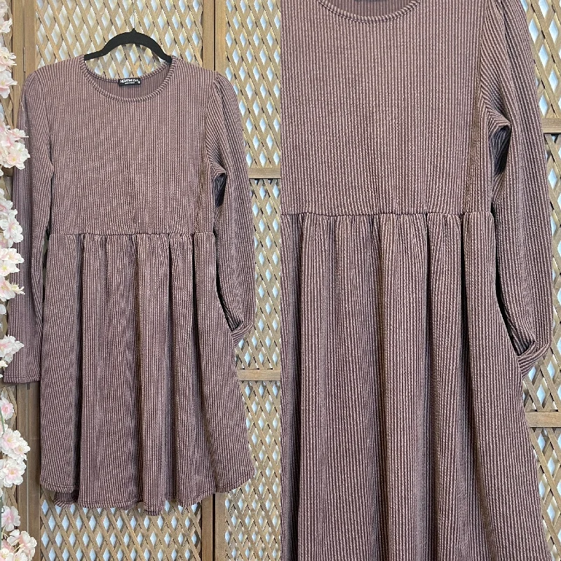 Ribbed Dress with Pockets BROWN Tunics Exclusive limited