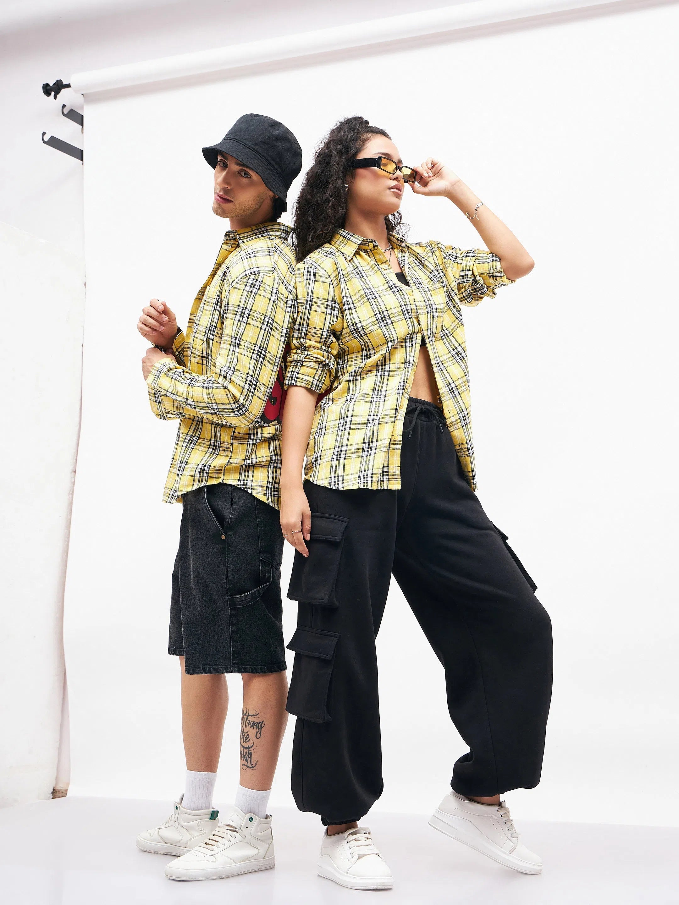 Unisex Yellow Check Getting Old Oversized Shirt-- Handmade Hand-knitted Hand-woven