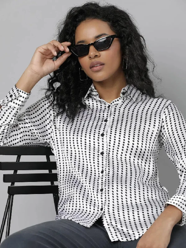Women White Polka Dots Shirt-AE-333842-White-- Fashionable Trendy Casual