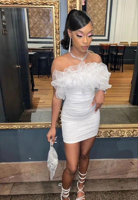 White Short Homecoming Dress With Ruffles,Sexy Hoco Dresses Tunics Luxurious premium