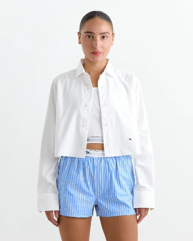 Oversized Cropped Shirt in White-- Elasticated Padded Insulated