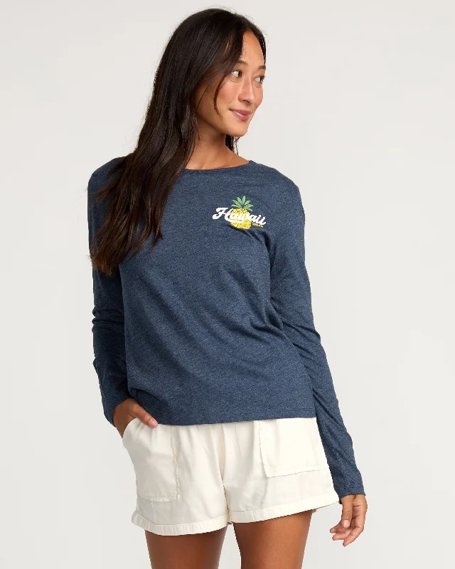 Womens Pina Town Long Sleeve T-Shirt - Navy-- Print Jacquard Patchwork