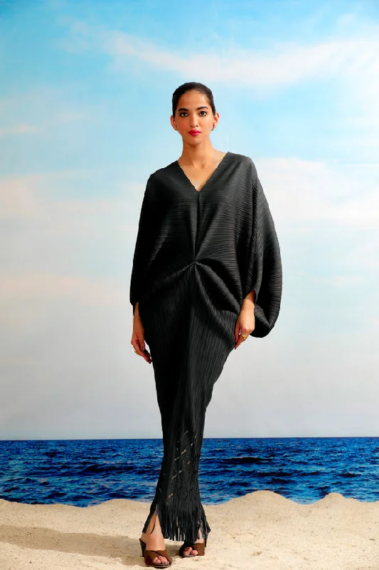 Lexi Fringe Dress - Black Crew Neckline Casual