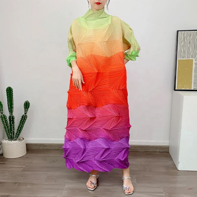 OUDINA New Ladies Elegant Pleats Gradient Casual Plus Size Loose Over The Knee Pleated Dress Long Dresses Women Tunic Top Casual OUDINA New Ladies Elegant Pleats Gradient Casual Plus Size Loose Over The Knee Pleated Dress Long Dresses Women Tunic Top Casual