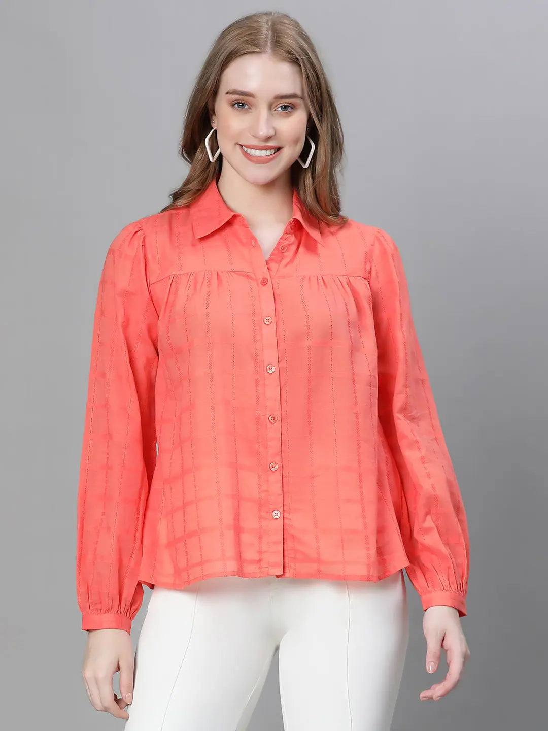 Women Soild Red Collared Long Sleeve Buttoned Cotton Shirt-- Notch Collar Peter Pan Collar Cowl Neck Women Soild Red Collared Long Sleeve Buttoned Cotton Shirt-- Notch Collar Peter Pan Collar Cowl Neck