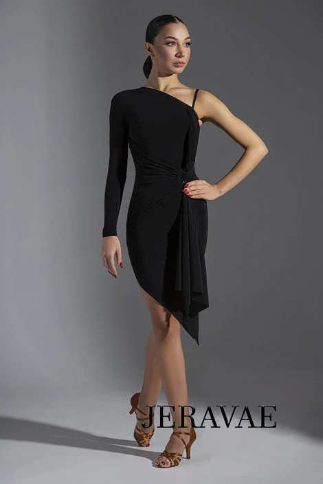 Single Long Sleeve Latin Practice Dress with Gathered Waist, Flutter Sash, and Asymmetrical Skirt PRA 575 Tunics Party sparkling Single Long Sleeve Latin Practice Dress with Gathered Waist, Flutter Sash, and Asymmetrical Skirt PRA 575 Tunics Party sparkling